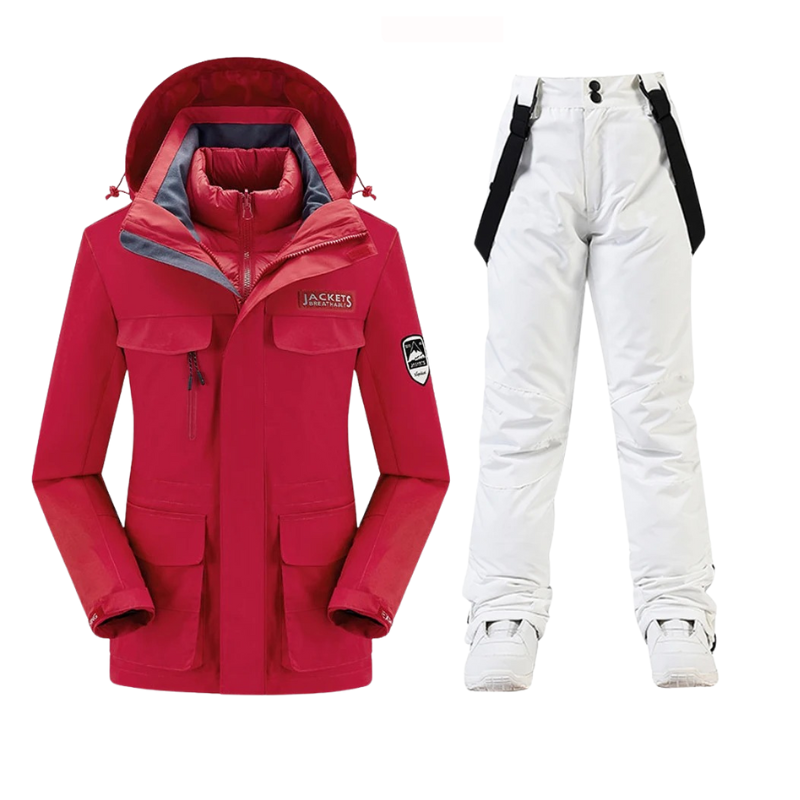 JACKETS – Hochwertiges Ski-Jacke und Skihose Set - Rot - Weiß