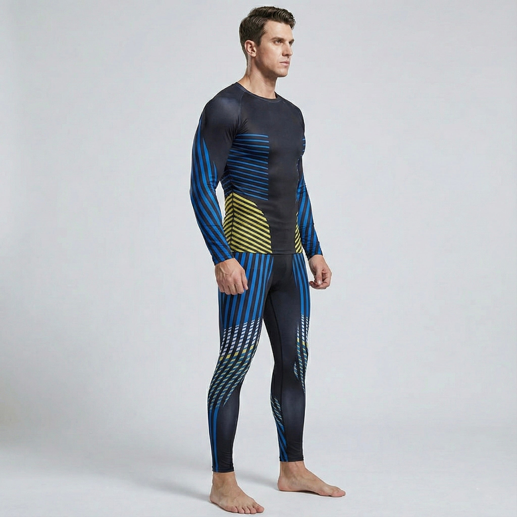 CAILAOBAN - Premium Thermo-Unterwäsche - Schwarz - Blau/gelb gestreift