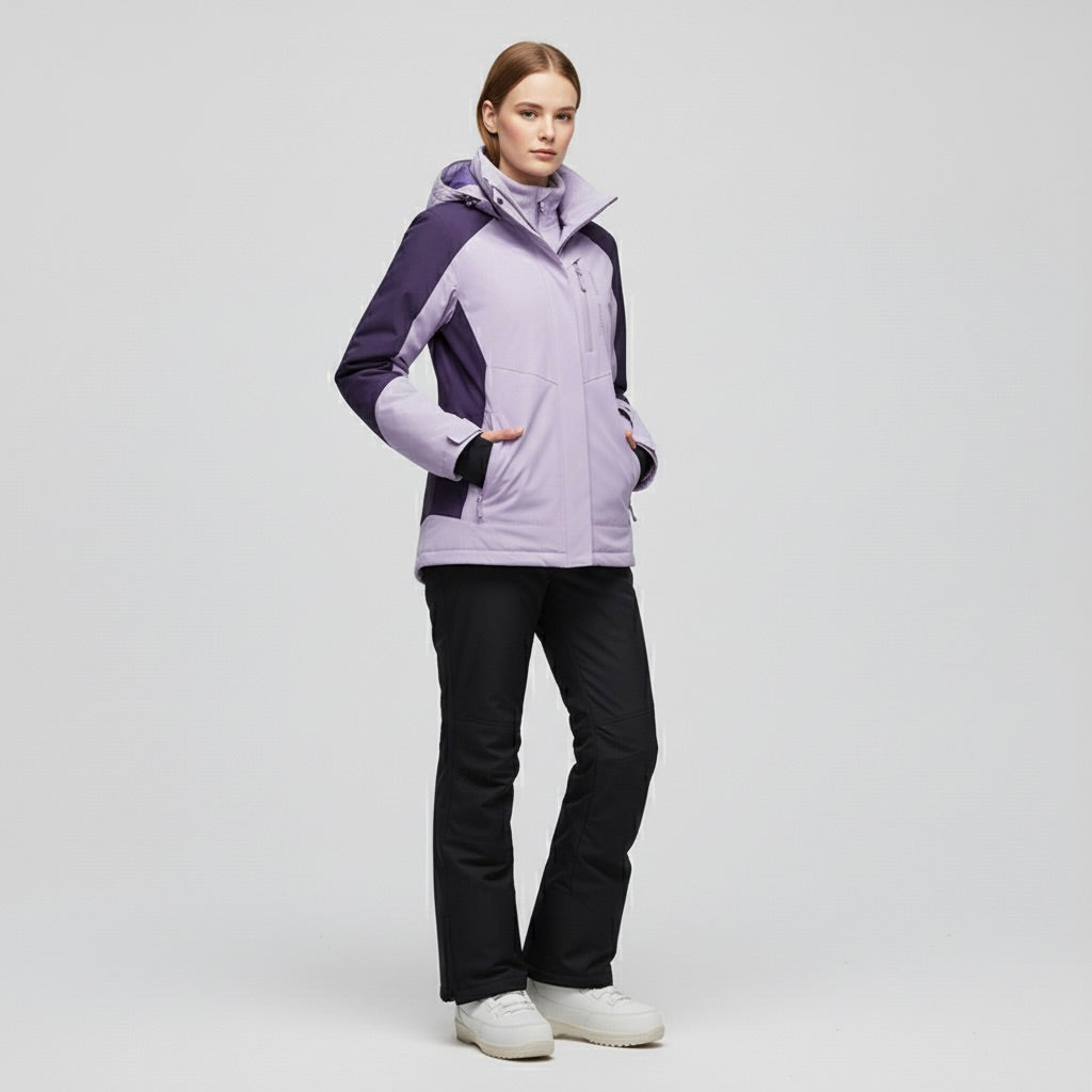 Sienna – Damen Softshelljacke und Skihosen Set – Mit Kapuze – Wasserdicht & Winddicht – Hellviolett