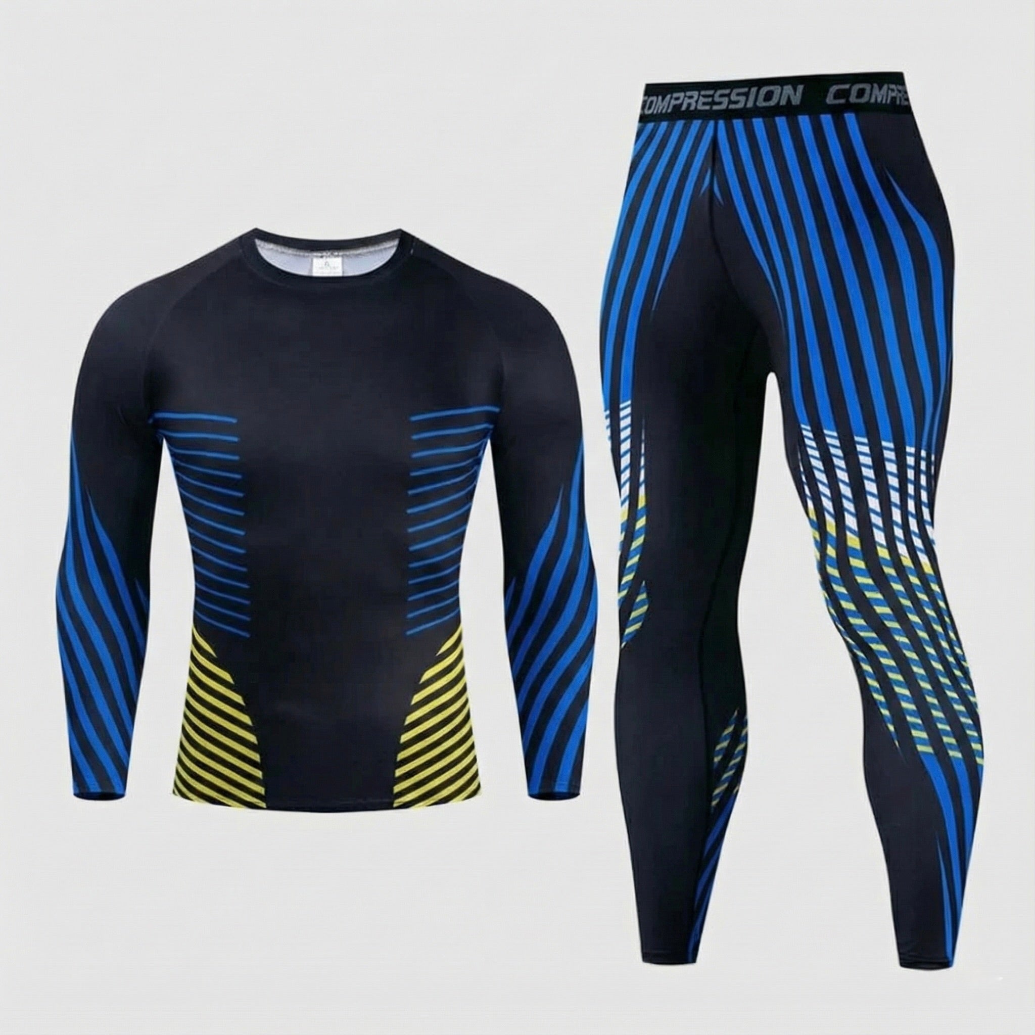 CAILAOBAN - Premium Thermo-Unterwäsche - Schwarz - Blau/gelb gestreift