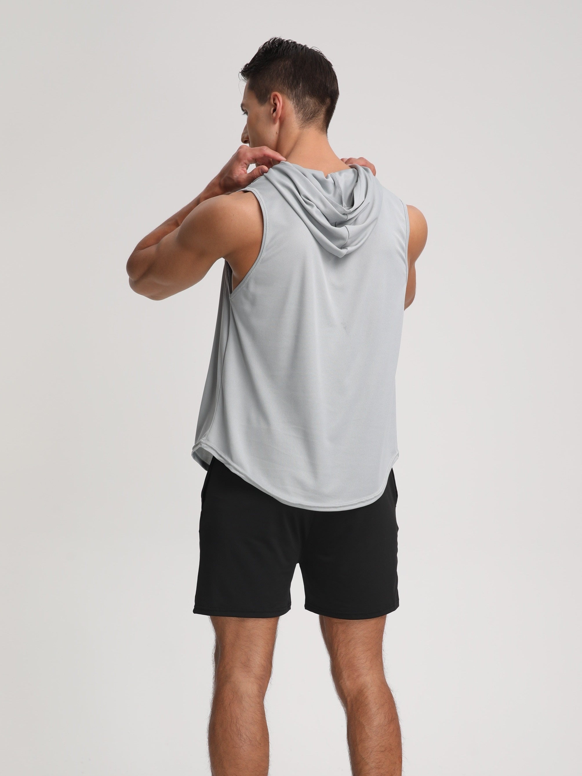 OLIVIER – Ärmelloses Kapuzen-T-Shirt für Herren aus schnelltrocknendem Funktionsstoff - Grau