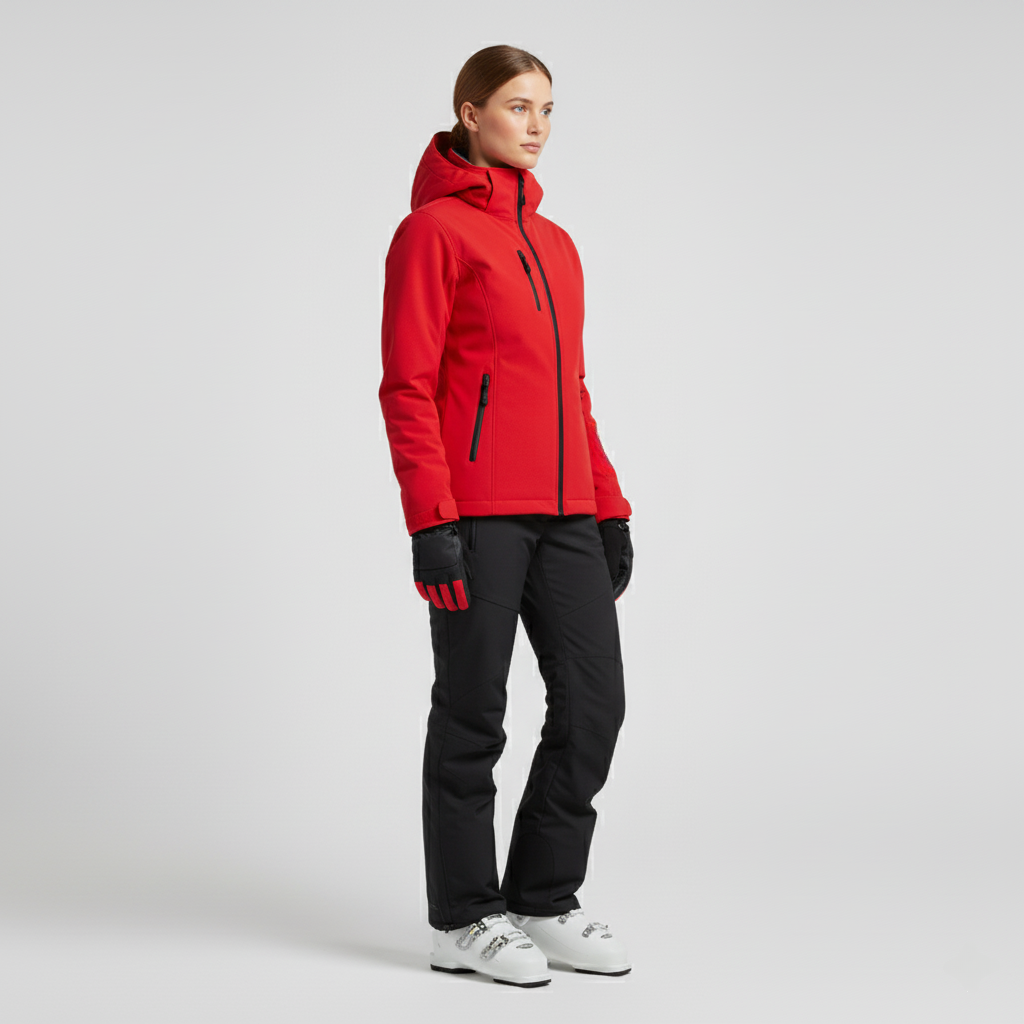 Sofie – Damen Softshelljacke und Skihosen Set – Mit Kapuze – Rot