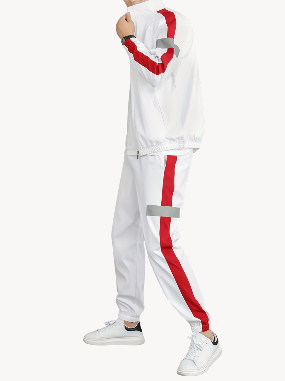 MARCEL – Herren Zweiteiler mit Reißverschlussjacke und Jogginghose im Colorblock-Design - Weiß