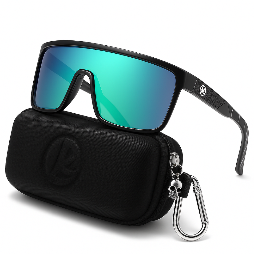 KDEAM Edge Sport-Sonnenbrille | Polarisierte Gläser & Anti-Kratz-Technologie – Grünes Spiegelglas, Schwarzes Gestell