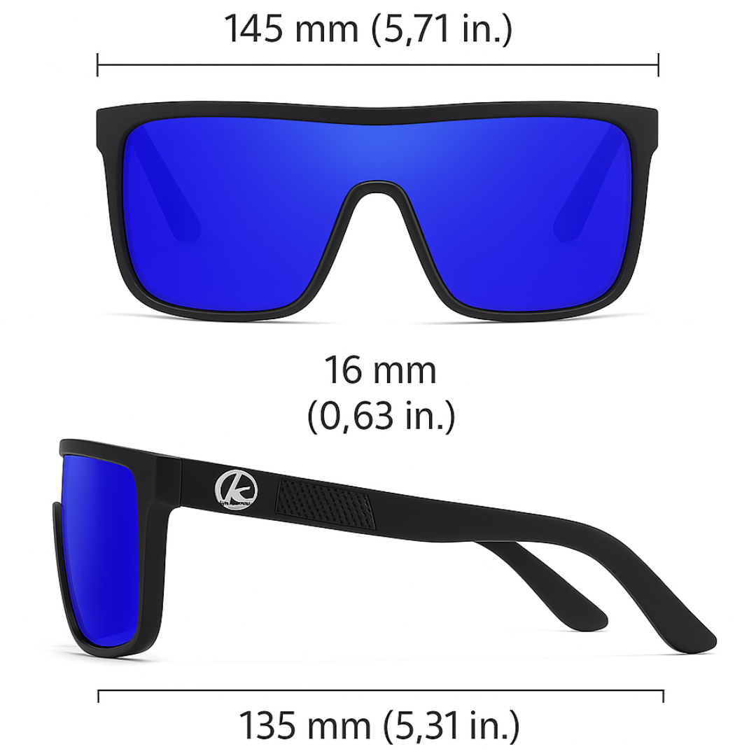 KDEAM Edge Sport-Sonnenbrille | Polarisierte Gläser & Anti-Kratz-Technologie – Blaue Gläser, Schwarzes Gestell