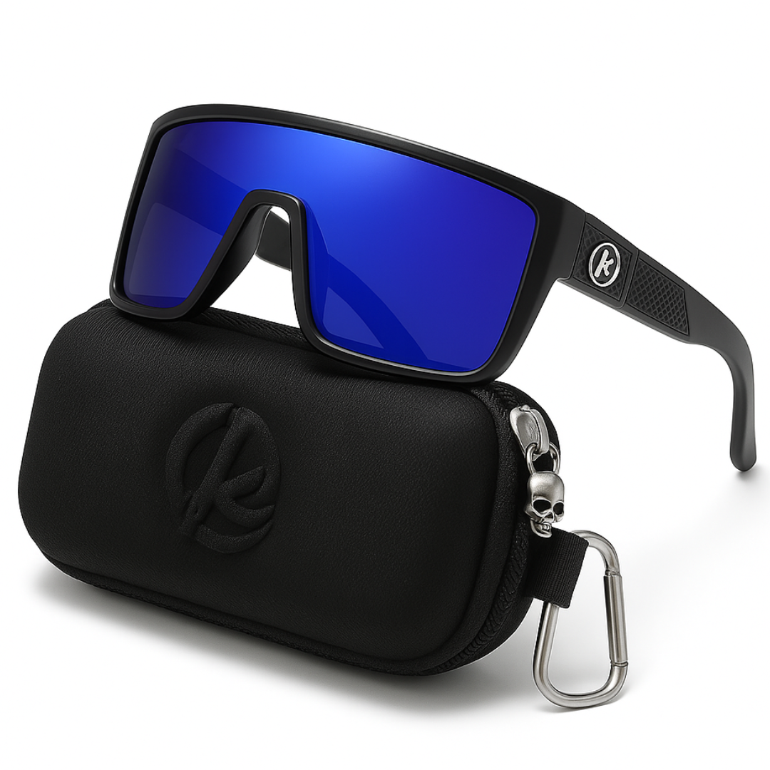 KDEAM Edge Sport-Sonnenbrille | Polarisierte Gläser & Anti-Kratz-Technologie – Blaue Gläser, Schwarzes Gestell