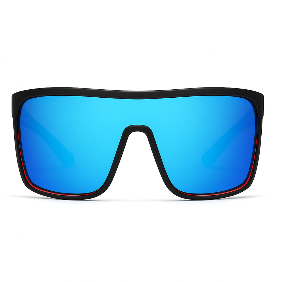 KDEAM Edge Sport-Sonnenbrille | Polarisierte Gläser & Anti-Kratz-Technologie – Blaues Spiegelglas, Schwarzes Gestell