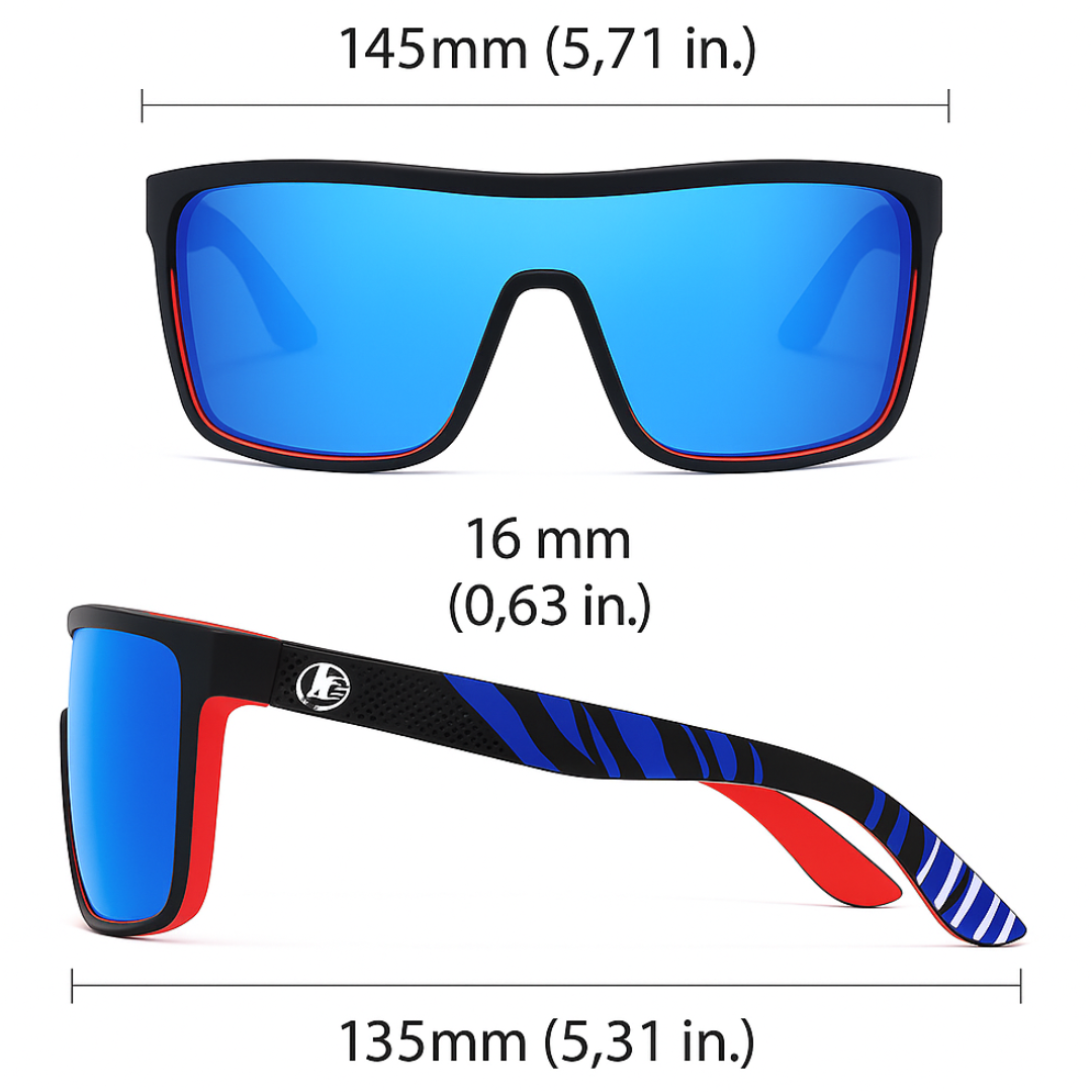 KDEAM Edge Sport-Sonnenbrille | Polarisierte Gläser & Anti-Kratz-Technologie – Blaues Spiegelglas, Schwarzes Gestell