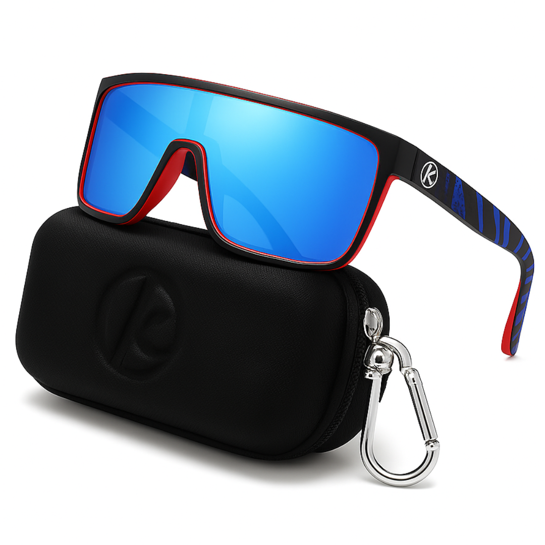 KDEAM Edge Sport-Sonnenbrille | Polarisierte Gläser & Anti-Kratz-Technologie – Blaues Spiegelglas, Schwarzes Gestell