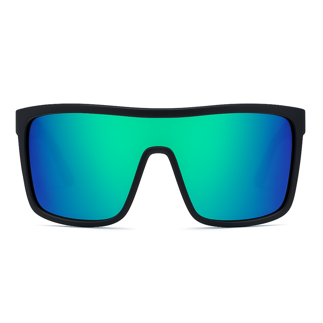 KDEAM Edge Sport-Sonnenbrille | Polarisierte Gläser & Anti-Kratz-Technologie – Grünes Spiegelglas, Schwarzes Gestell