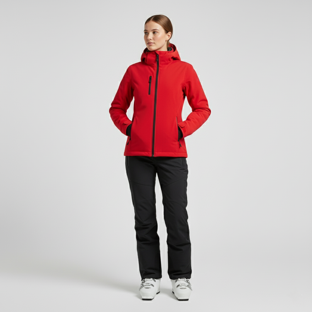 Sofie – Damen Softshelljacke und Skihosen Set – Mit Kapuze – Rot