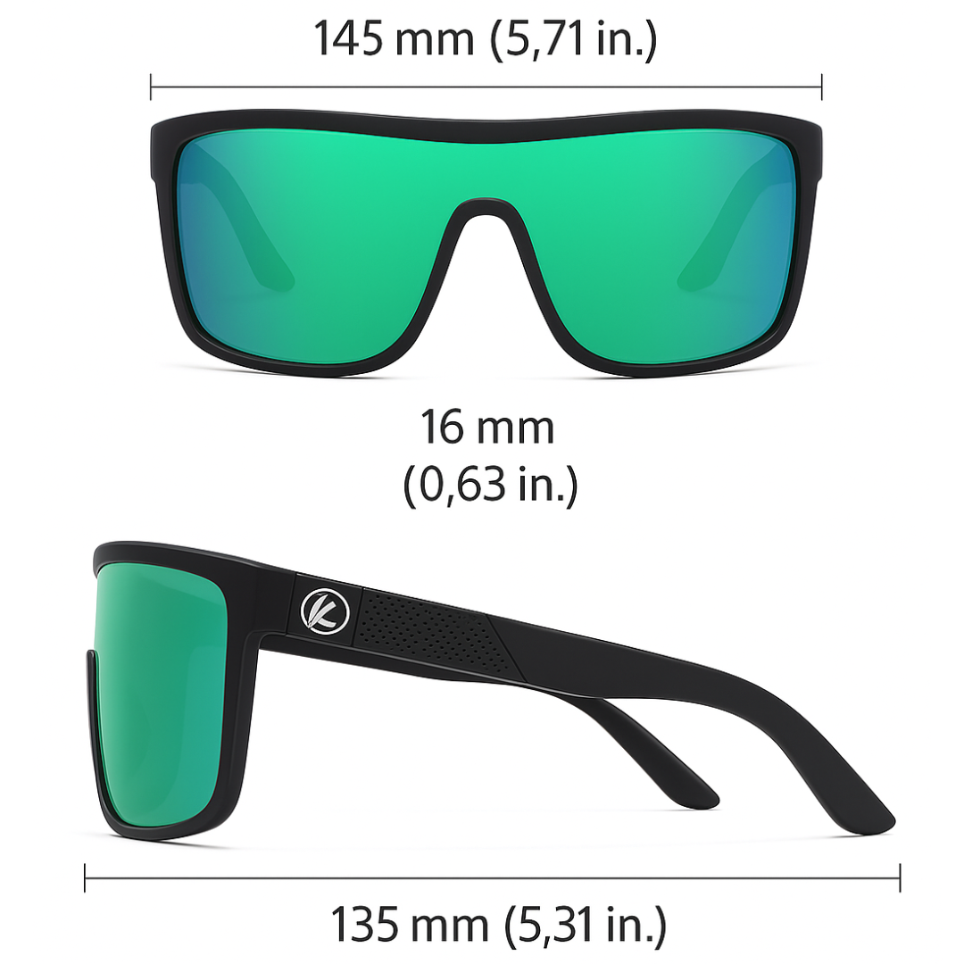 KDEAM Edge Sport-Sonnenbrille | Polarisierte Gläser & Anti-Kratz-Technologie – Grünes Spiegelglas, Schwarzes Gestell
