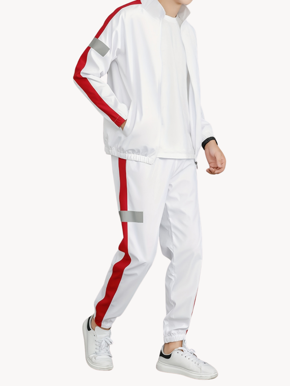 MARCEL – Herren Zweiteiler mit Reißverschlussjacke und Jogginghose im Colorblock-Design - Weiß