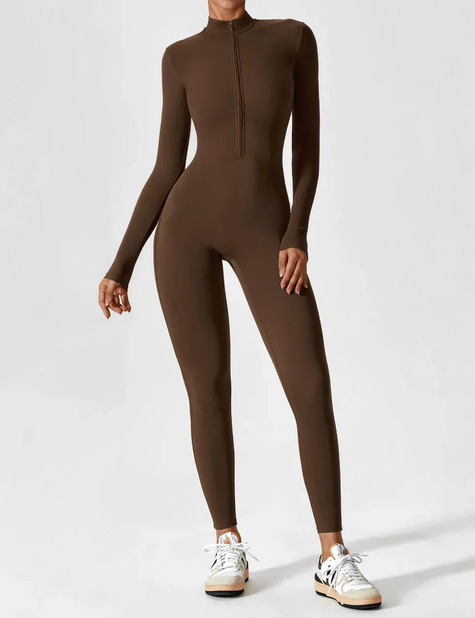 ÉLIA - Jumpsuit mit langen Ärmeln und Reißverschluss - Coffee