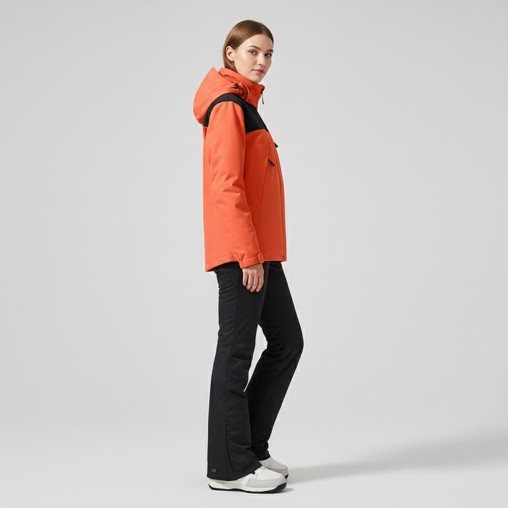 Aurélie – Damen Softshelljacke und Skihosen Set – Mit Kapuze – Orange