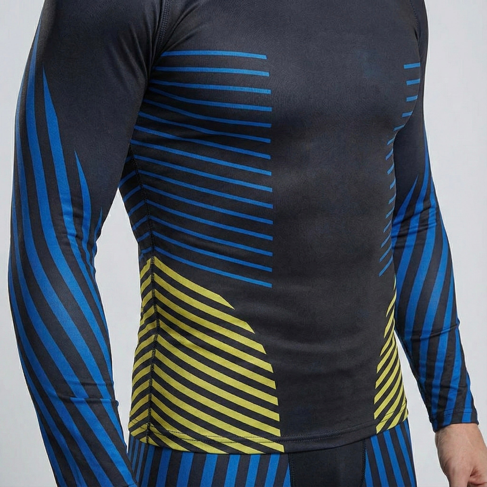 CAILAOBAN - Premium Thermo-Unterwäsche - Schwarz - Blau/gelb gestreift