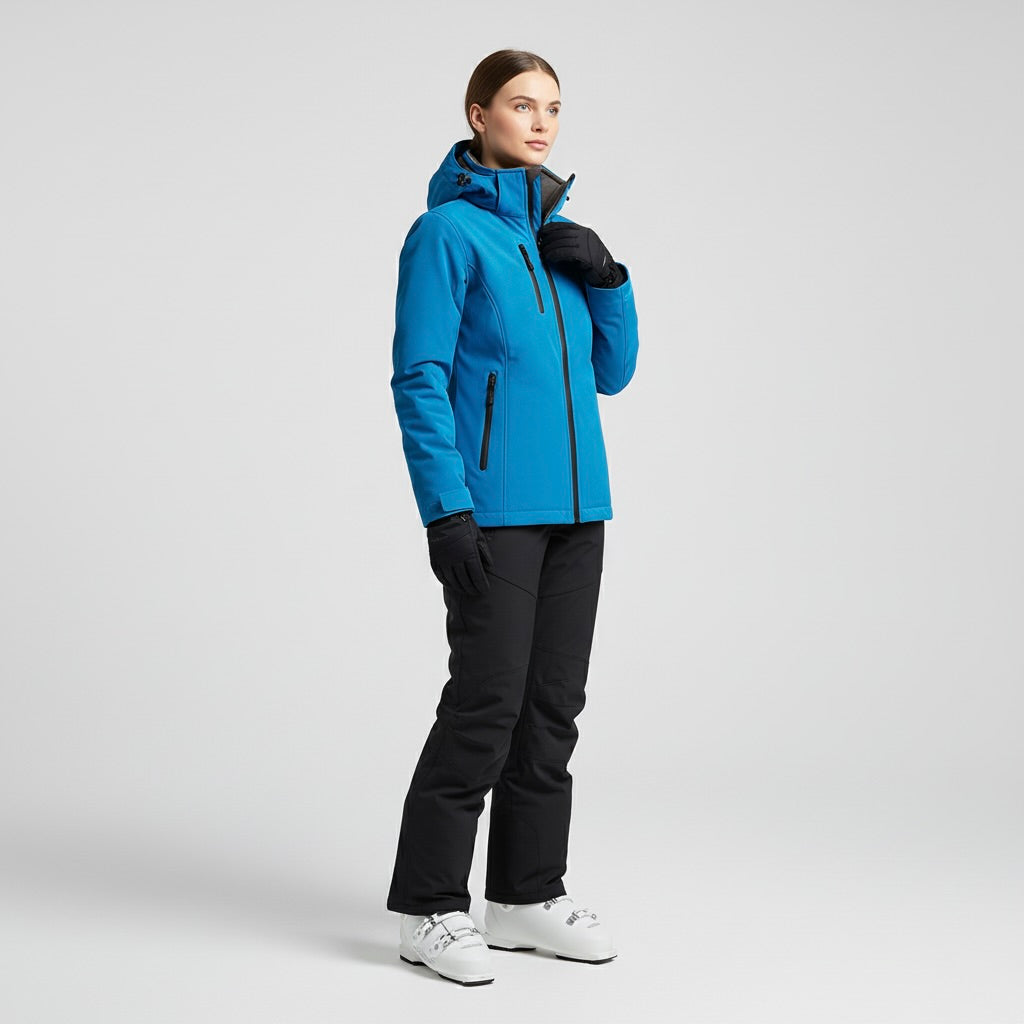 Sofie – Damen Softshelljacke und Skihosen Set – Mit Kapuze – Blau