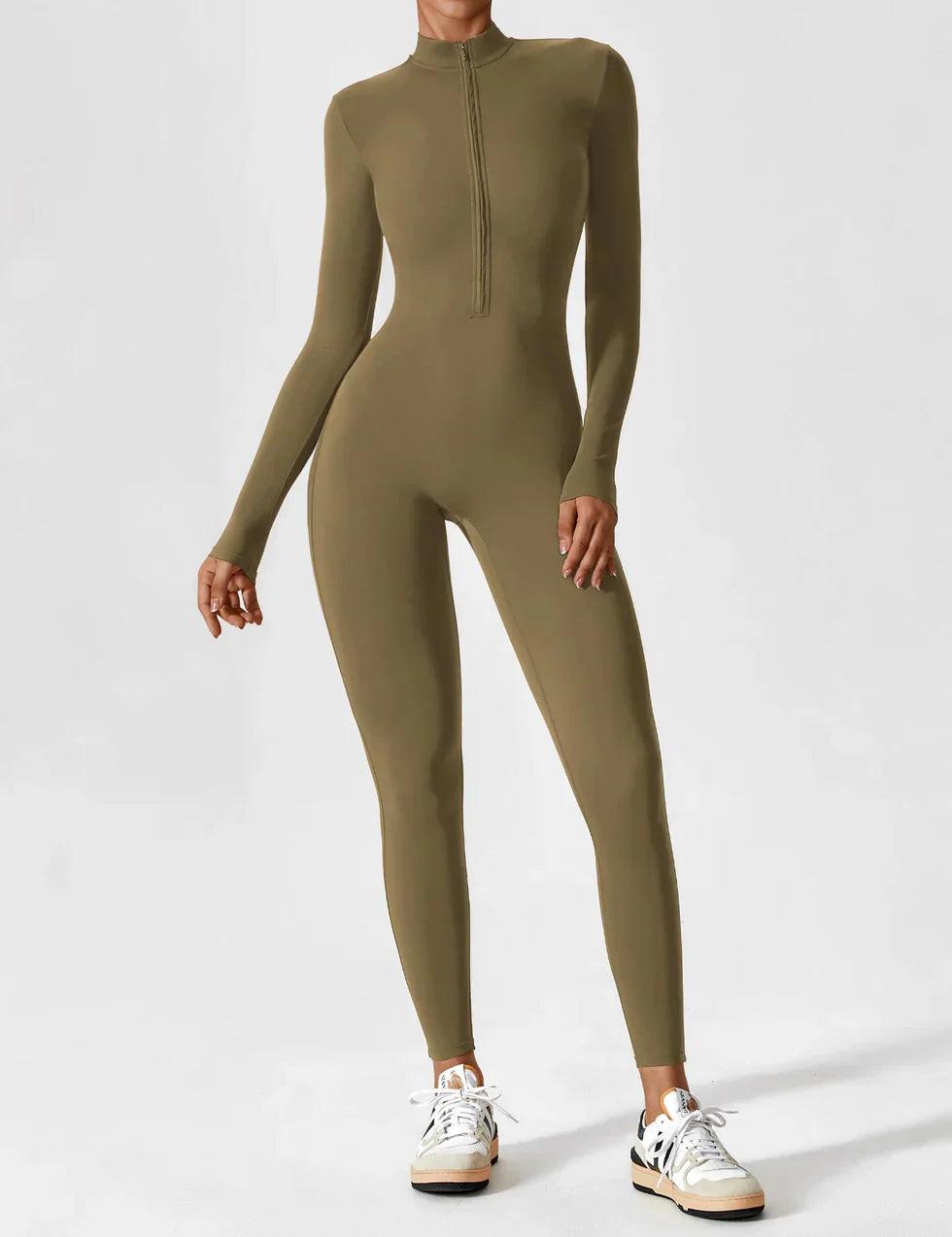 ÉLIA - Jumpsuit mit langen Ärmeln und Reißverschluss - Olive