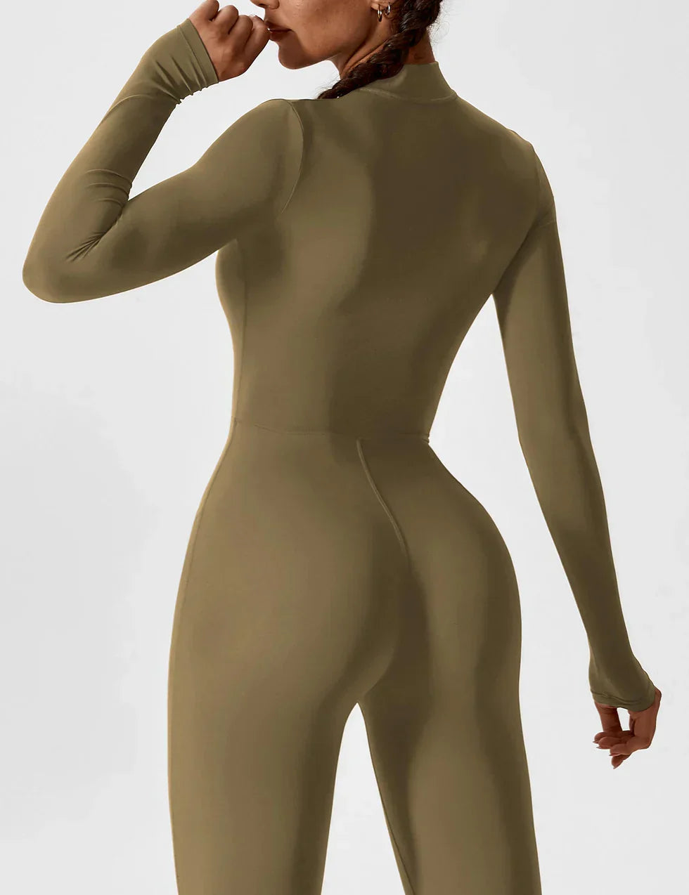 ÉLIA - Jumpsuit mit langen Ärmeln und Reißverschluss - Olive