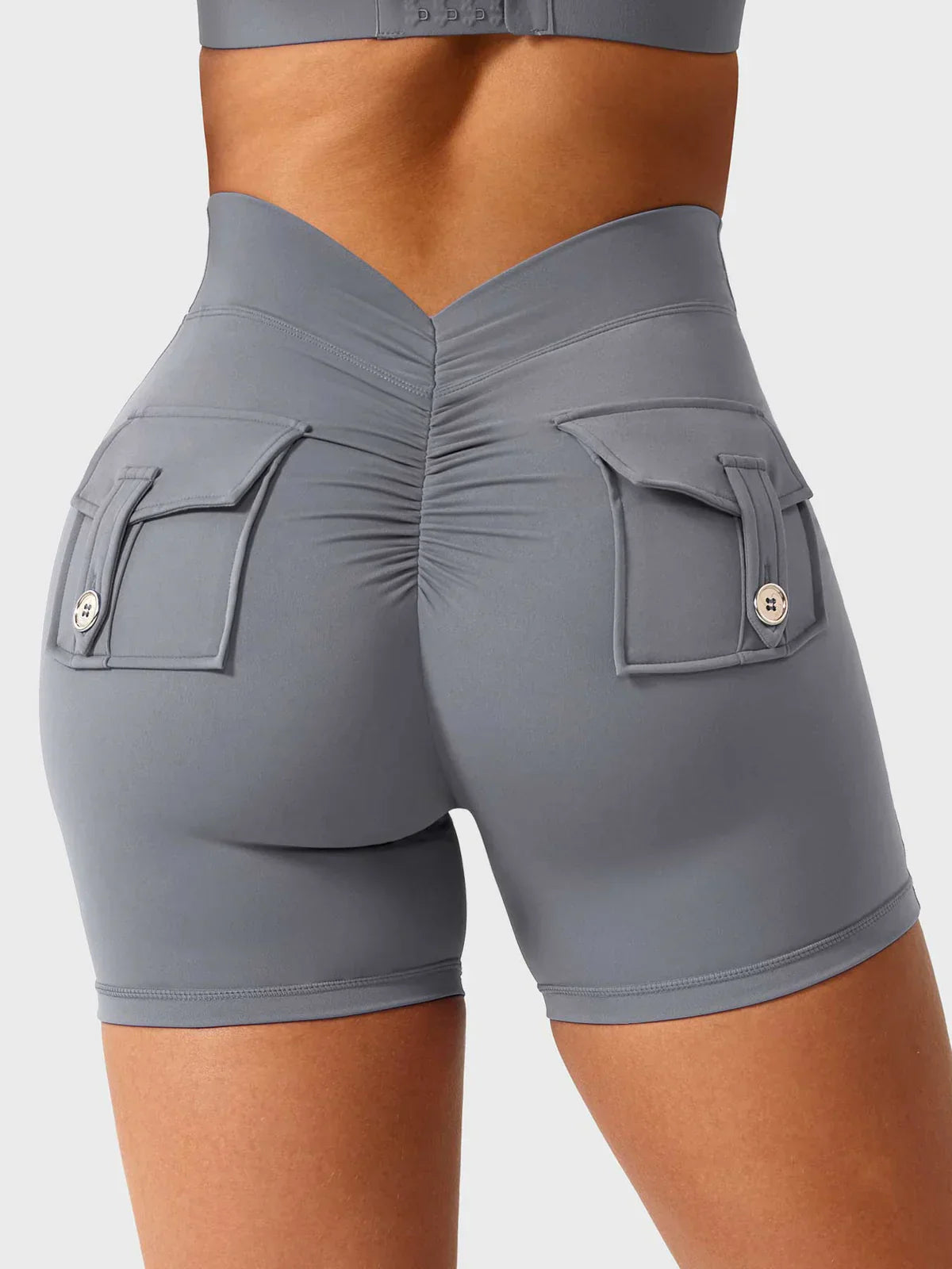 SAYA - V-Rücken Shorts - Blau-Grau