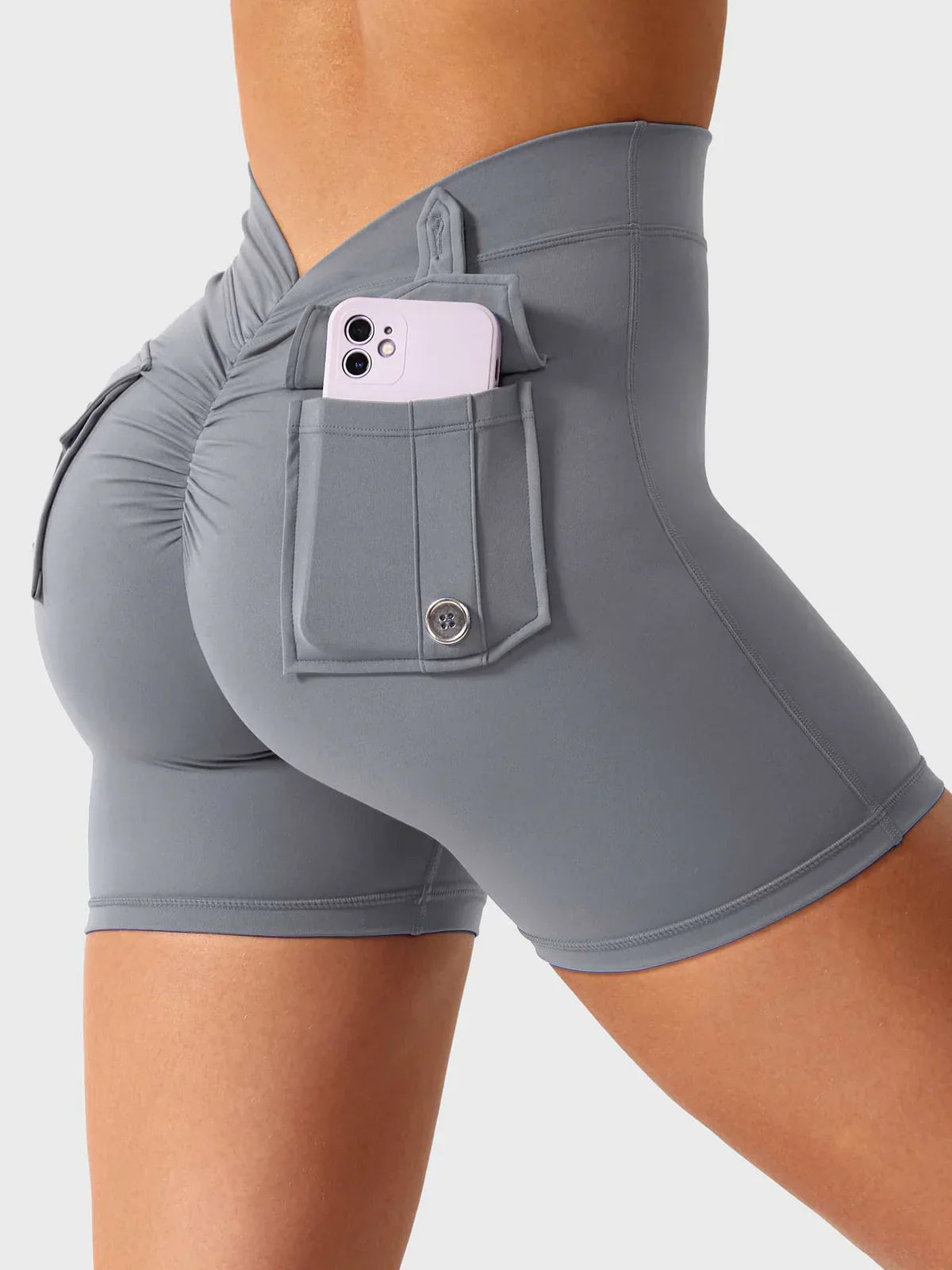 SAYA - V-Rücken Shorts - Blau-Grau