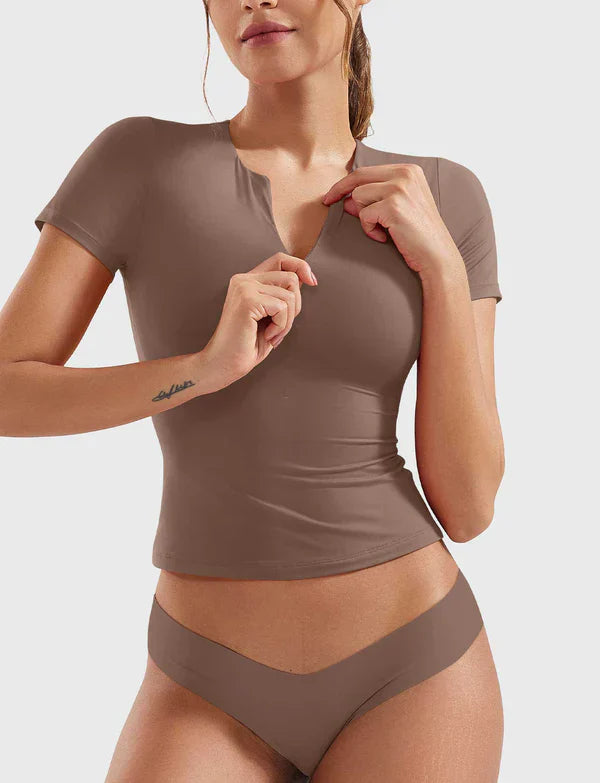 NYRA - Crop Top mit Reißverschluss -  Braun
