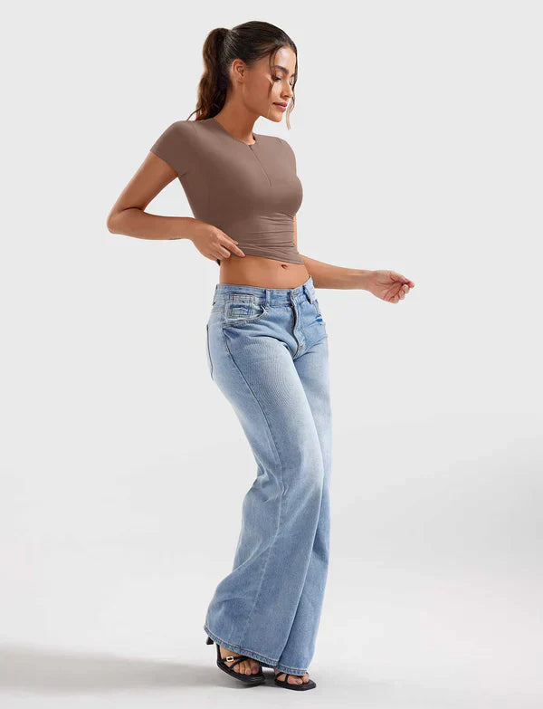 NYRA - Crop Top mit Reißverschluss -  Braun