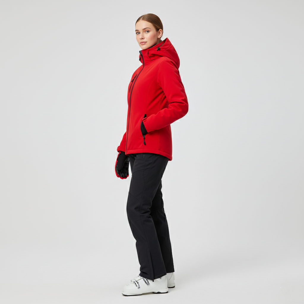Sofie – Damen Softshelljacke und Skihosen Set – Mit Kapuze – Rot
