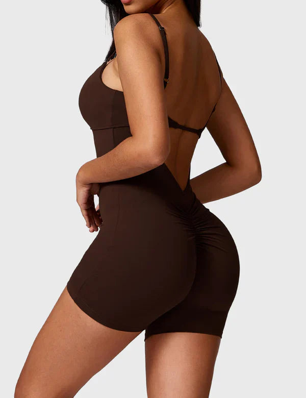 MYRA - Ärmelloser Romper mit V-Rücken - Coffee