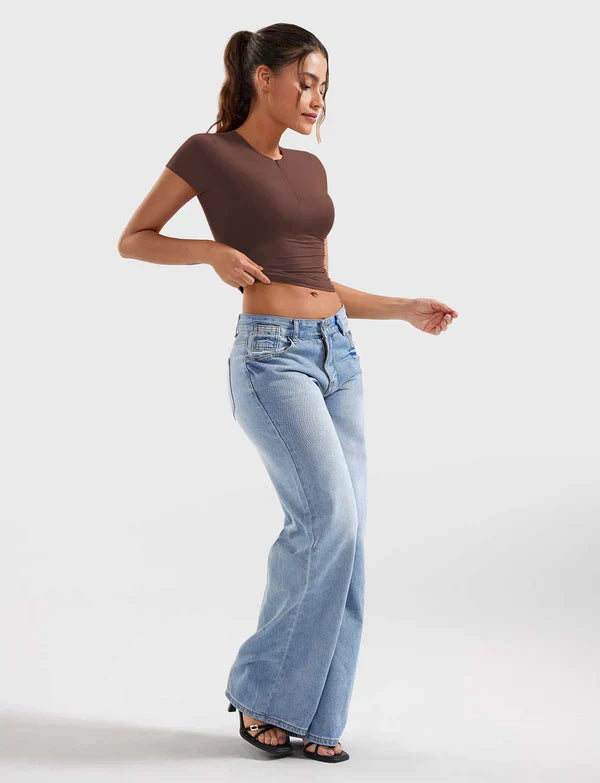 NYRA - Crop Top mit Reißverschluss -  Coffee