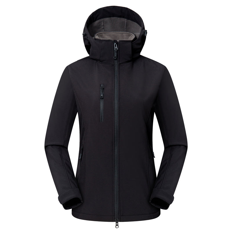 Sofie – Damen Softshelljacke mit Kapuze – Schwarz