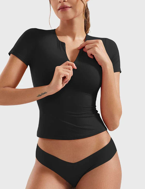 NYRA - Crop Top mit Reißverschluss -  Schwarz