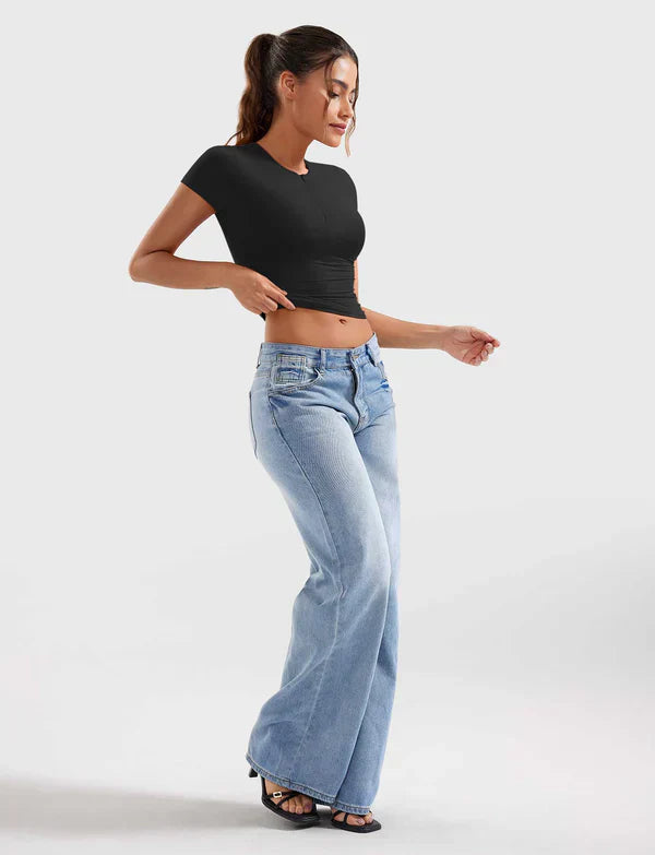 NYRA - Crop Top mit Reißverschluss -  Schwarz