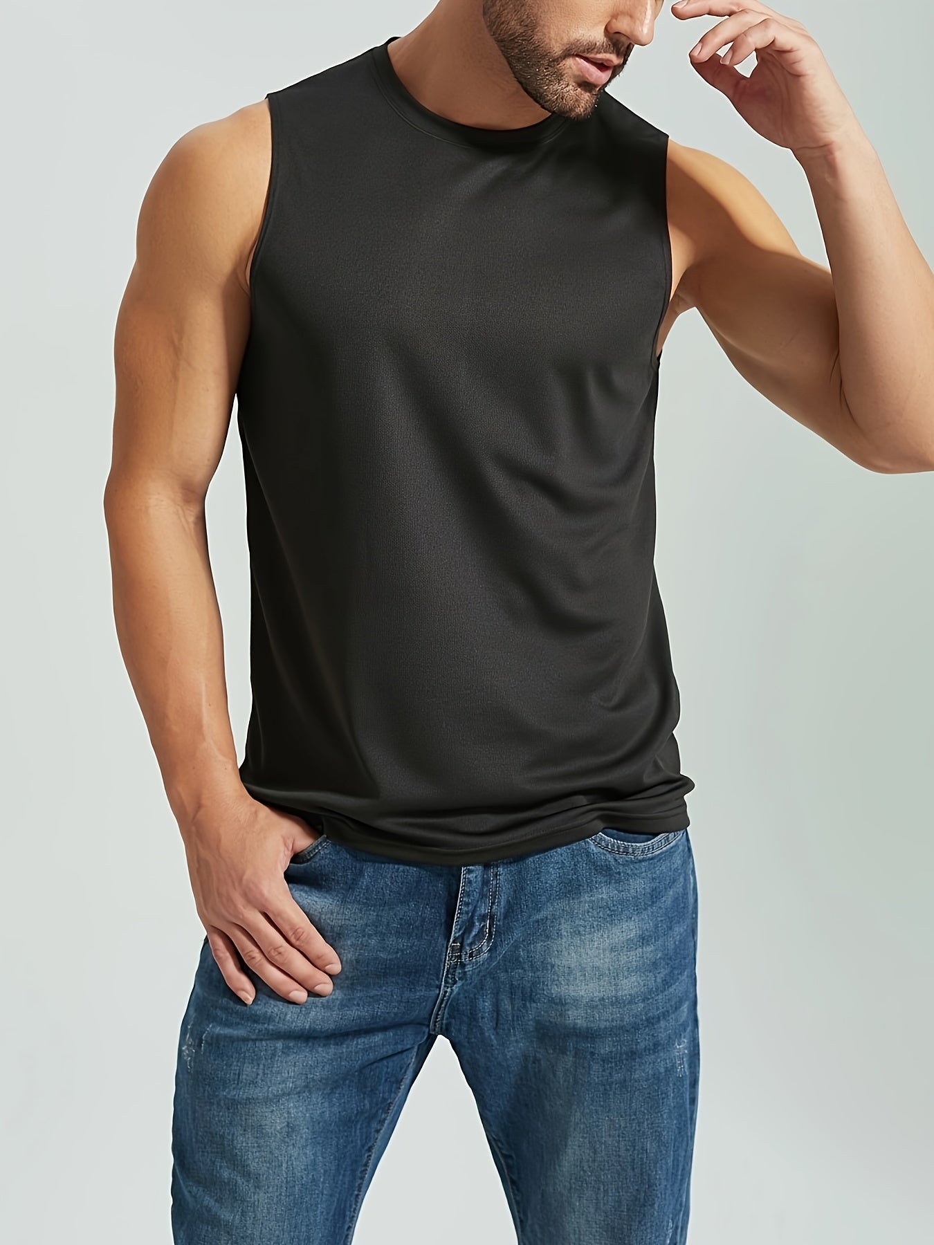 LÉO – Ärmelloses Fitness Tanktop für Herren - Schwarz