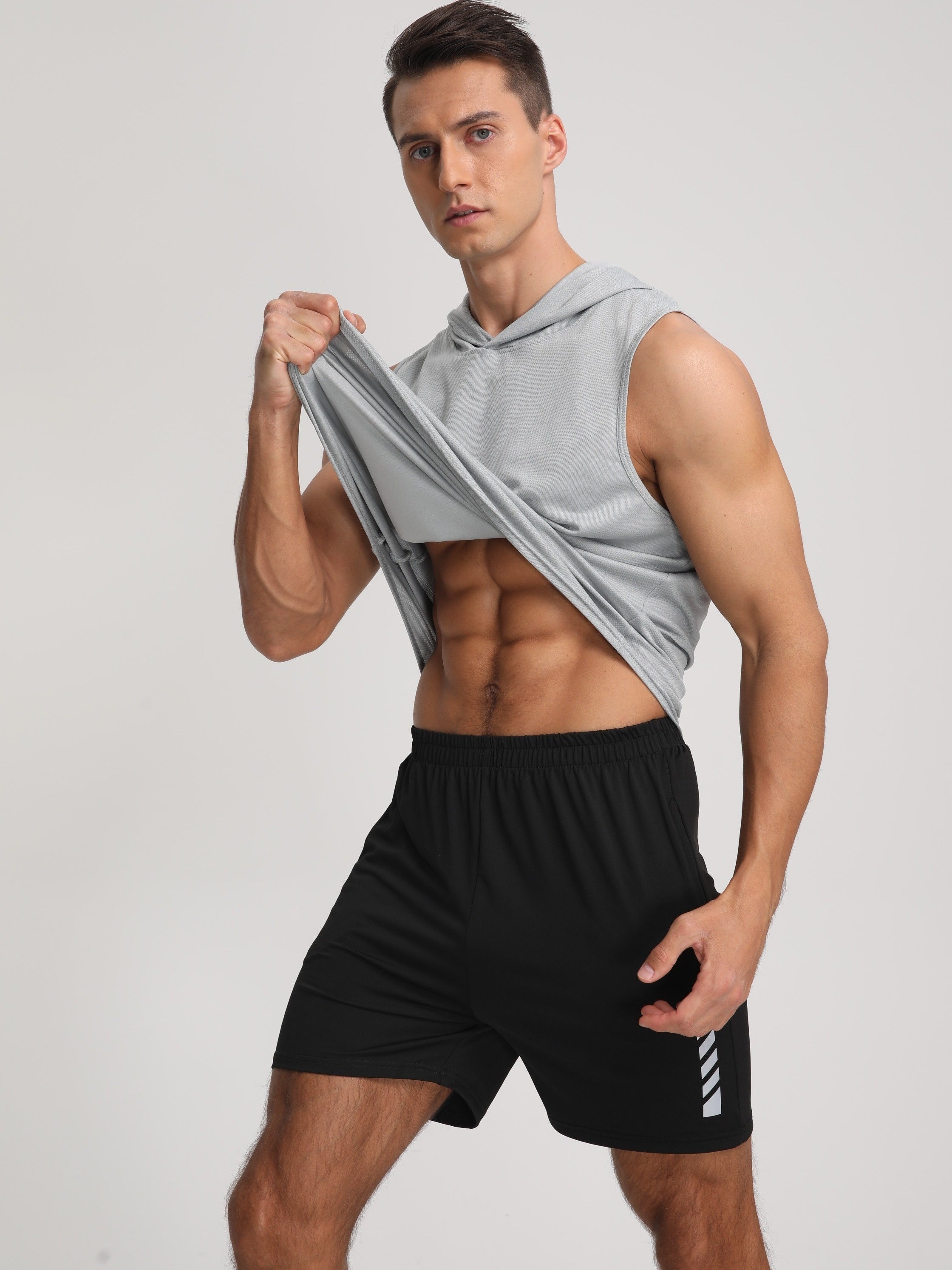 OLIVIER – Ärmelloses Kapuzen-T-Shirt für Herren aus schnelltrocknendem Funktionsstoff - Grau