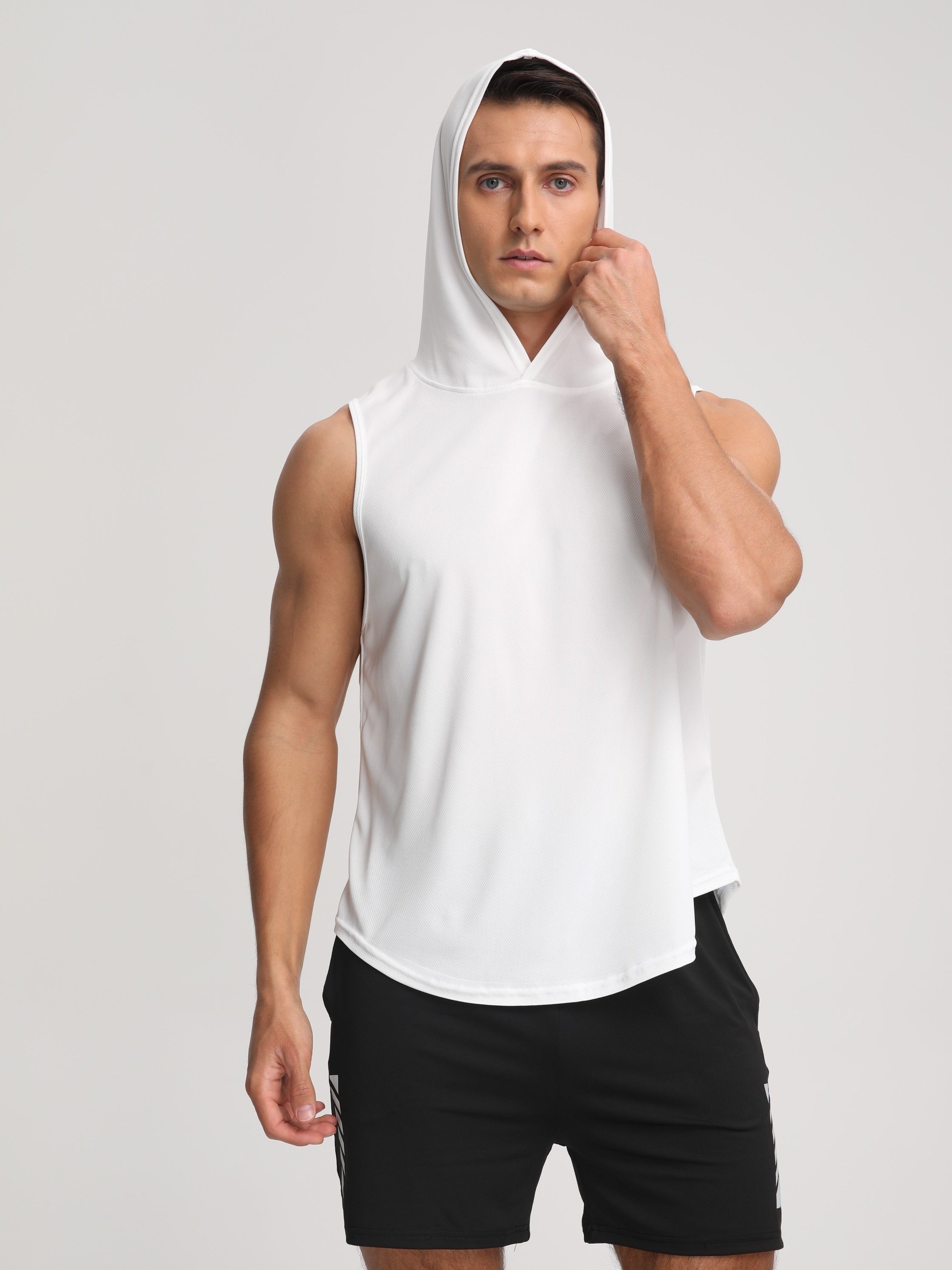 OLIVIER – Ärmelloses Kapuzen-T-Shirt für Herren aus schnelltrocknendem Funktionsstoff - Weiß