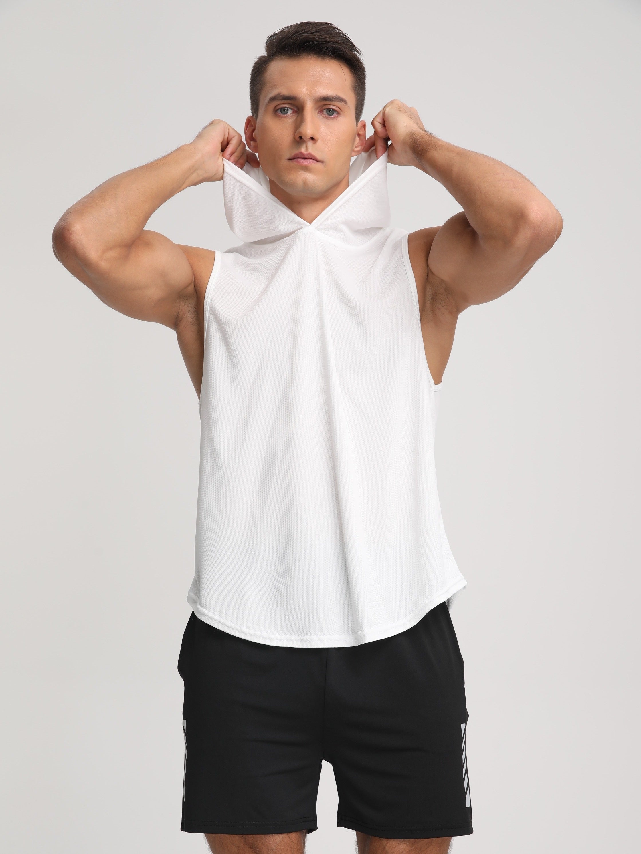 OLIVIER – Ärmelloses Kapuzen-T-Shirt für Herren aus schnelltrocknendem Funktionsstoff - Weiß