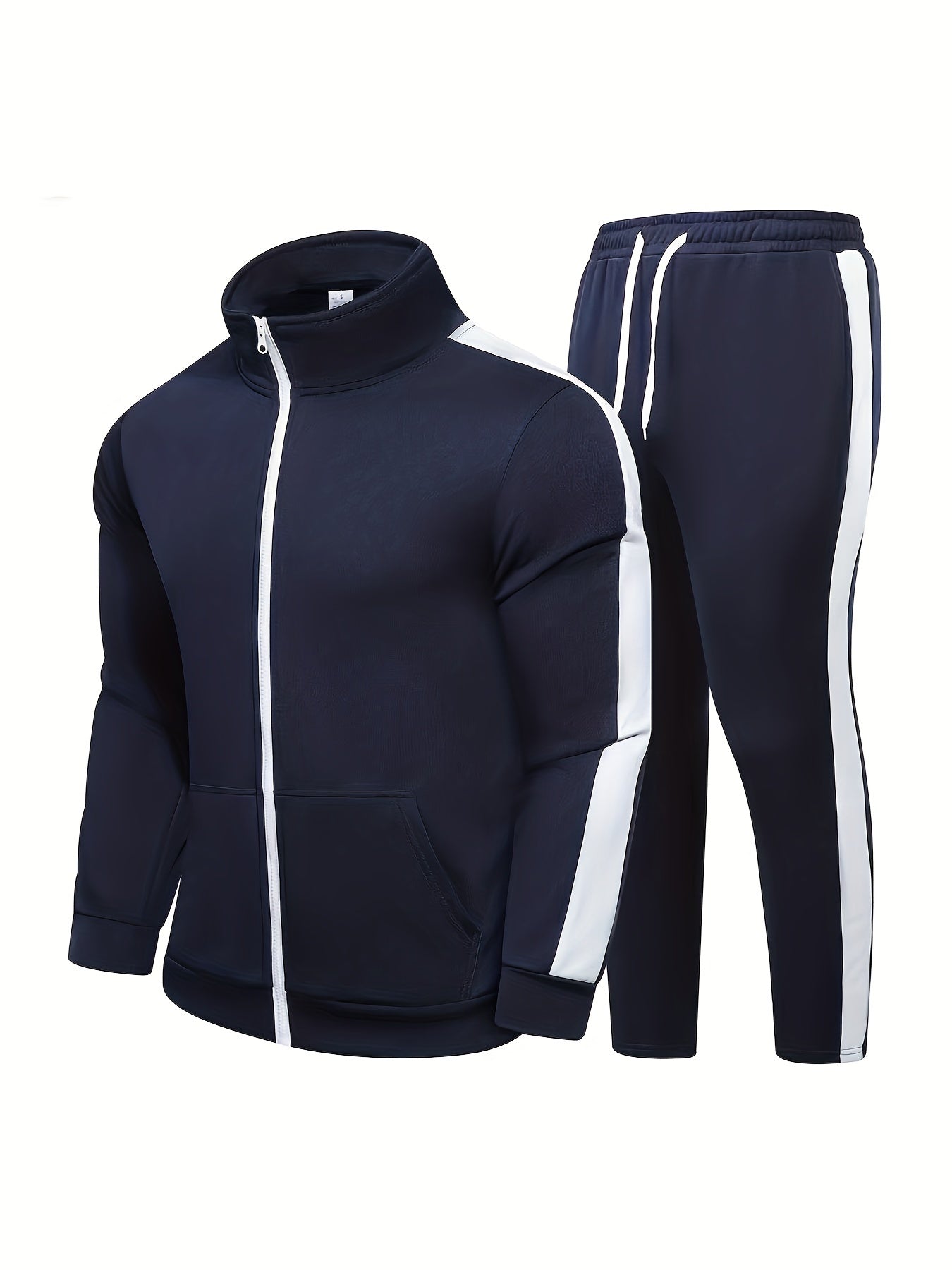 DARCY – Herren Sport-Set im Patchwork-Design mit Reißverschlussjacke - Marineblau