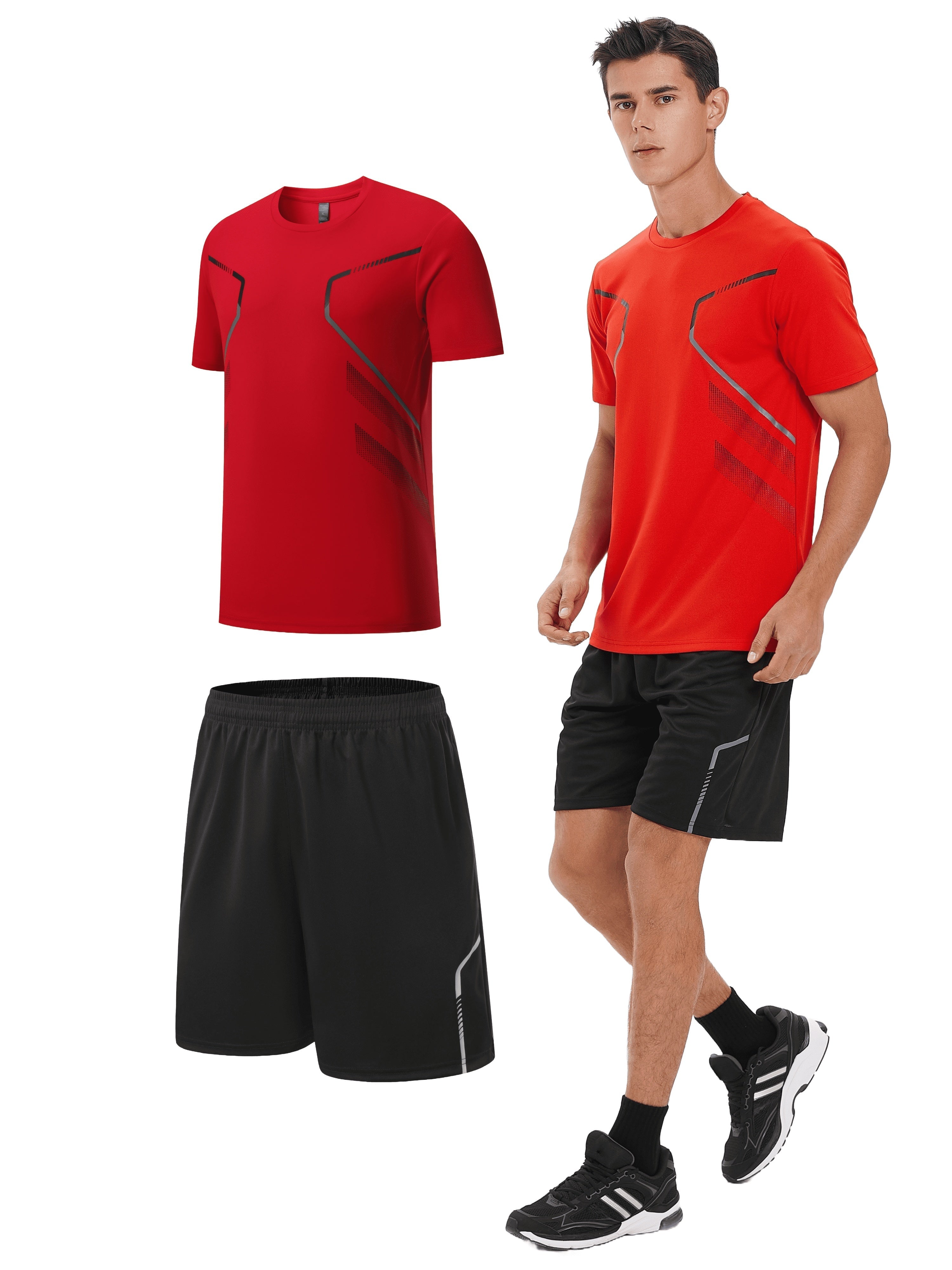 ÉMILE – Herren Sport-Set mit Streifen-Design für Sommer & Training - Rot