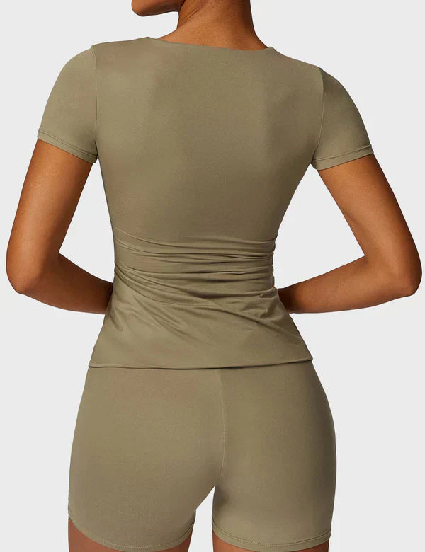 LYRA - Kurzarm Rundhals T-Shirt - Khaki