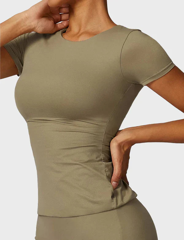 LYRA - Kurzarm Rundhals T-Shirt - Khaki