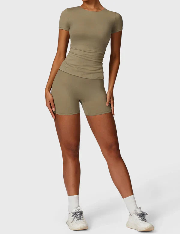 LYRA - Kurzarm Rundhals T-Shirt - Khaki