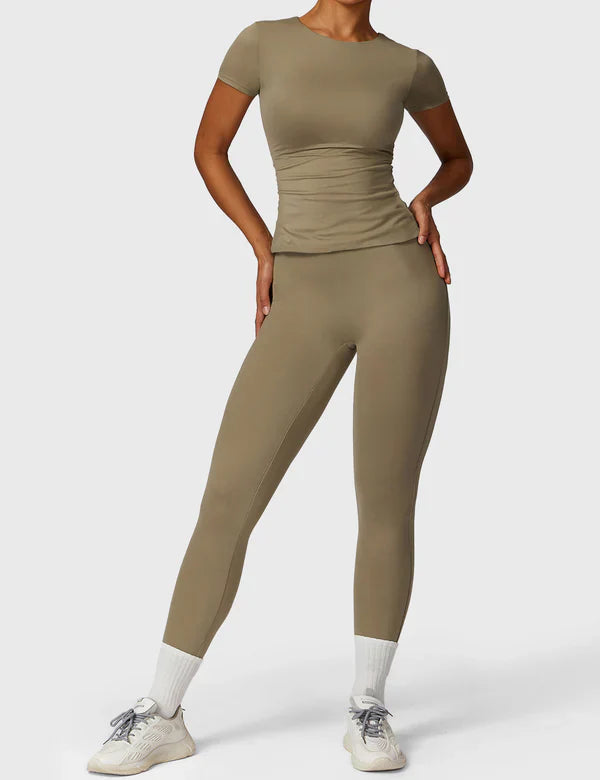 LYRA - Kurzarm Rundhals T-Shirt - Khaki