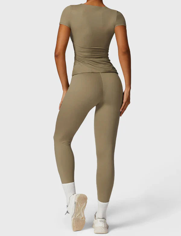 LYRA - Kurzarm Rundhals T-Shirt - Khaki