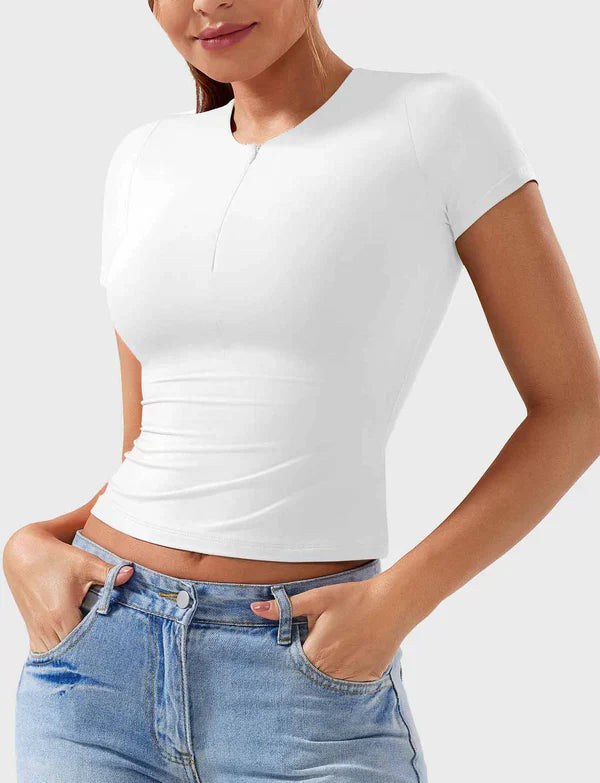 NYRA - Crop Top mit Reißverschluss -  Weiß