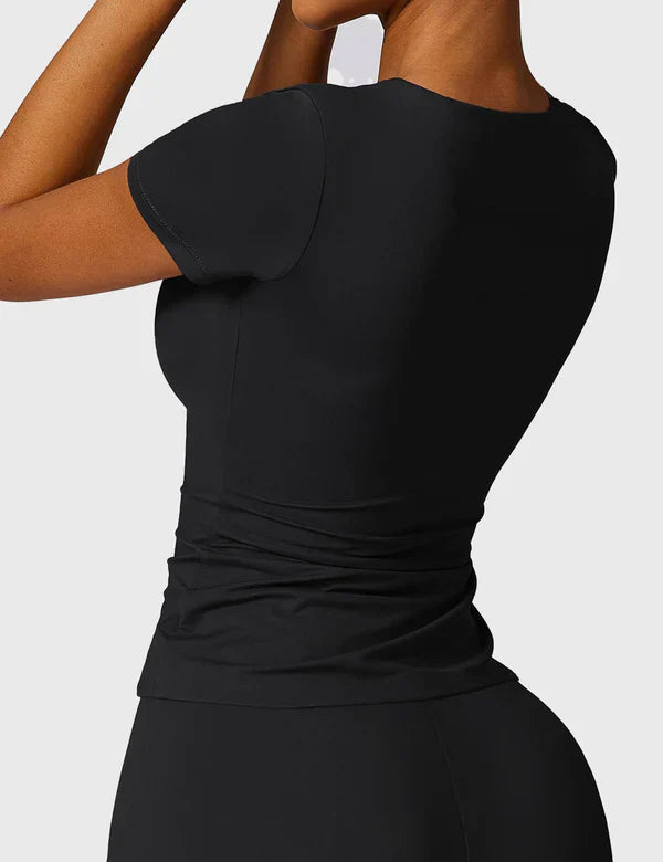 LYRA - Kurzarm Rundhals T-Shirt - Schwarz