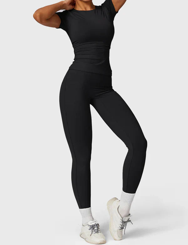 LYRA - Kurzarm Rundhals T-Shirt - Schwarz