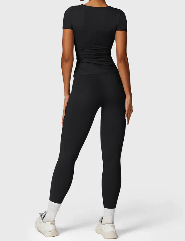 LYRA - Kurzarm Rundhals T-Shirt - Schwarz